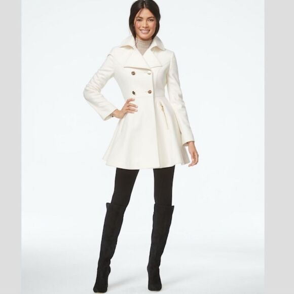 Laundry by Shelli Segal Ivory Wool Fit & Flare Double-Breasted Coat XS - Picture 2 of 8